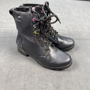 Sorel Youth Emelie Short Lace Waterproof Boots Black Girl Size 3